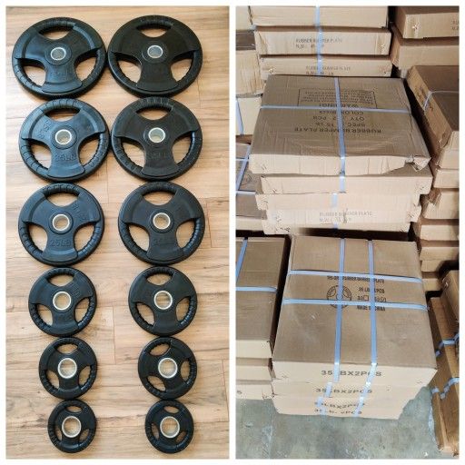Brand New Olympic Rubber Coated Tri Grip Weight Plates Set 245lbs FIRM PRICE