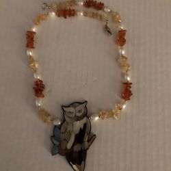 Semi-Precious Stone Inlay OWL Necklace