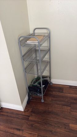 Silver Metal Mesh Rolling Storage Cart