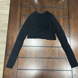 Debut Black Ribbed Crop Top Open Back Twist Women's M/L Cropped Sweater