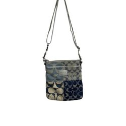 Coach Poppy Signature Denim Patchwork Leather Crossbody Shoulder Bag. 