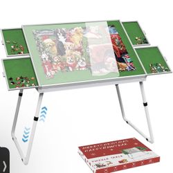 Jigsaw Puzzle Table Adjustable Height-18,28inch,3 in 1 Design 35"×26" Metal Puzzle Table with Legs Aluminium for Adluts and Kids,Foldable with Drawers
