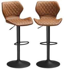 Leather Bar Stools Set of 2 Brown