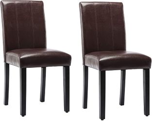 Dining Chairs Set of 2 Solid Wood Leatherette Parson Chairs(Brown)