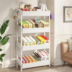 New assembled 4-Tier Retail Snack Display Shelf, Snack Rack Display Stand with 4 Hooks, Retail Shelves Racks for Vendors, Store, Supermarket and Home 