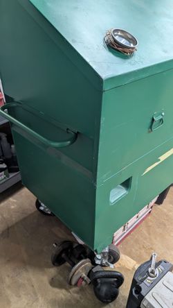 Big green toolbox. With pnumatic casters.