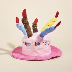 Plush Birthday Cake Novelty Hat with Candles, Adjustable Strap, One Size