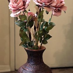 20”H Carved Cinnabar Lacquer Vase With Flower Arrangements Pickup In Gaithersburg Md20877