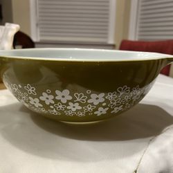 Vintage PYREX Spring Blossom “Crazy Daisy” 4 Qt Mixing Bowl – Green