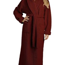 Plush Microfiber Robe - Soft, Warm, and Lightweight - Full Length - Cranberry size L