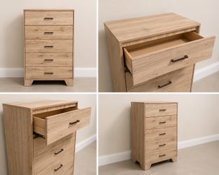 Modern 5-Drawer Chest Dresser – Natural Oak Finish | Like New