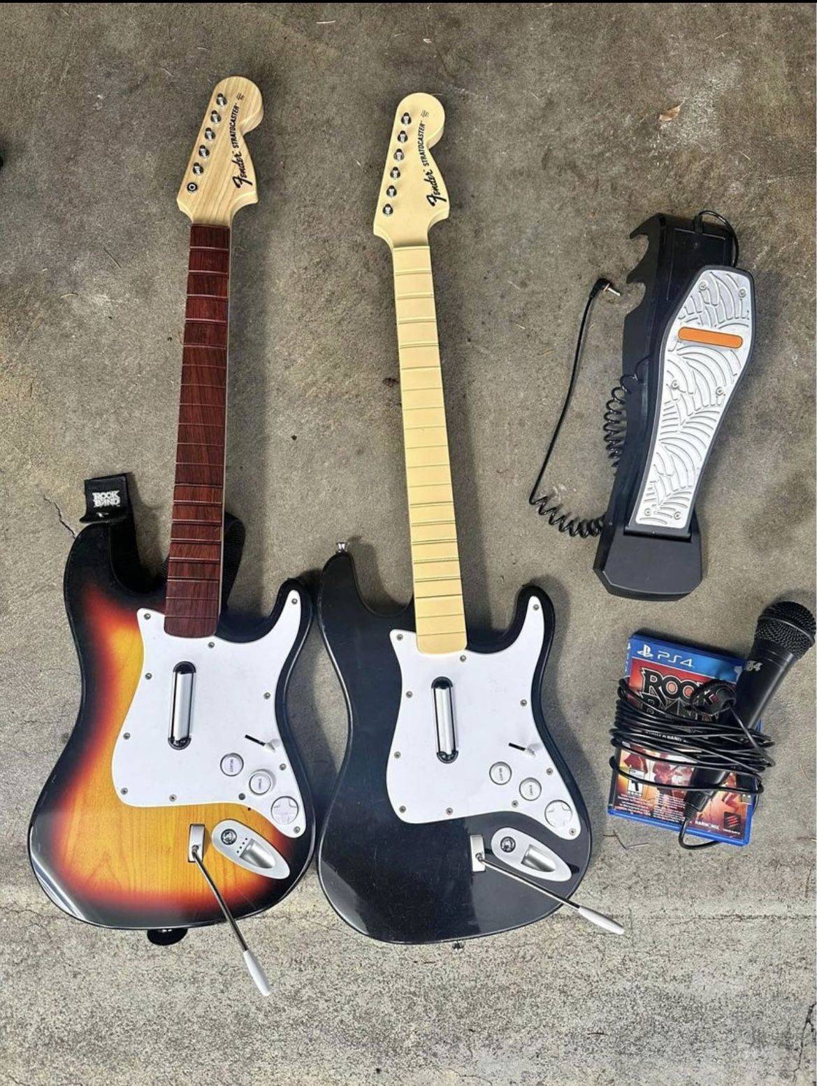 PS4 Rockband 2 guitars, drums, mic, game & dongles