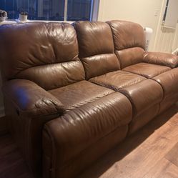 Brown leather couch + Lazyboy style recliner chair