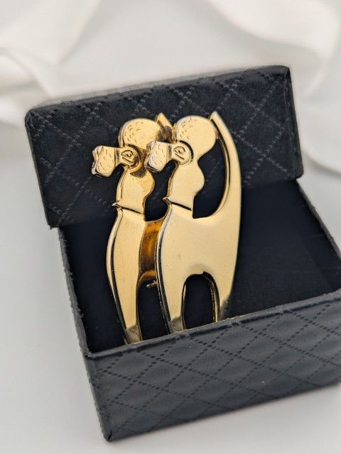 Vintage Fancy Poodle Dogs Gold Tone Brooch Pin