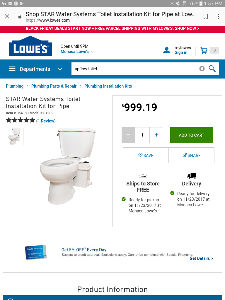 Upflush STAR Tolite With Pump