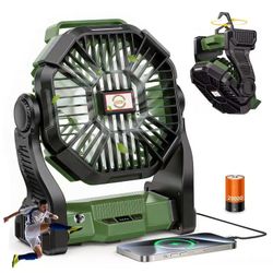 10400mAh Portable Camping Fan with LED Lantern, Rechargeable Battery Operated Outdoor Fan, 4 Speeds, 270°  Rotation, Power Bank Function for Tent, Hik