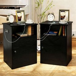 Set Of 2 Nightstand with Charging Station End Side Table Night Stand 