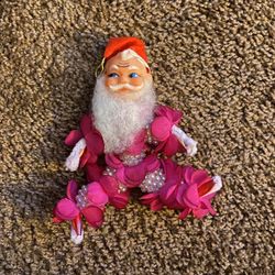 Vintage Santa Ornament With Beads And Flowers 