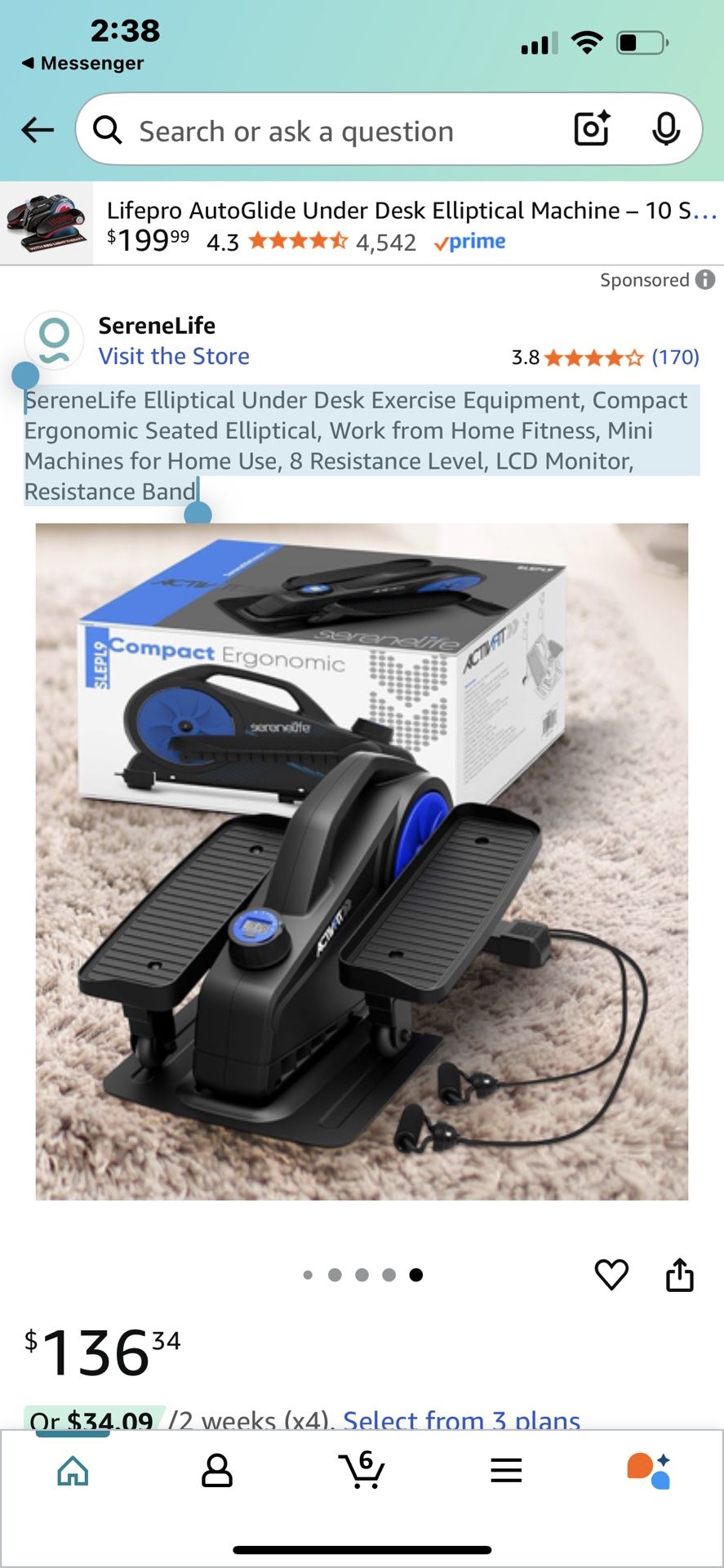 SereneLife Elliptical Under Desk Exercise Equipment, Compact Ergonomic Seated Elliptical, Work from Home Fitness, Mini Machines for Home Use, 8 Resist