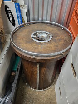 LIQUOR BOTTLE END TABLE ASHTRAY COMBO STEEL WOODEN ASH TRAY KNOB ORIGINAL