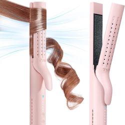 TYMO Airflow Styler Curling Iron - Ceramic Flat Iron Hair Straightener and Curler 2 in 1, Professional Curing Wand with 360° Ionic Cool Air, 5 Adjusta