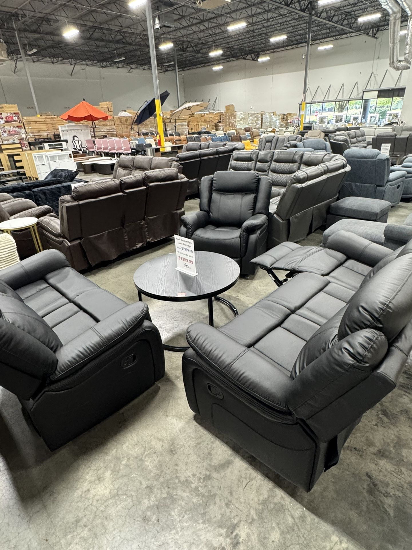 Black Recliner 3Pcs Living Room Sofa Set (7/20)