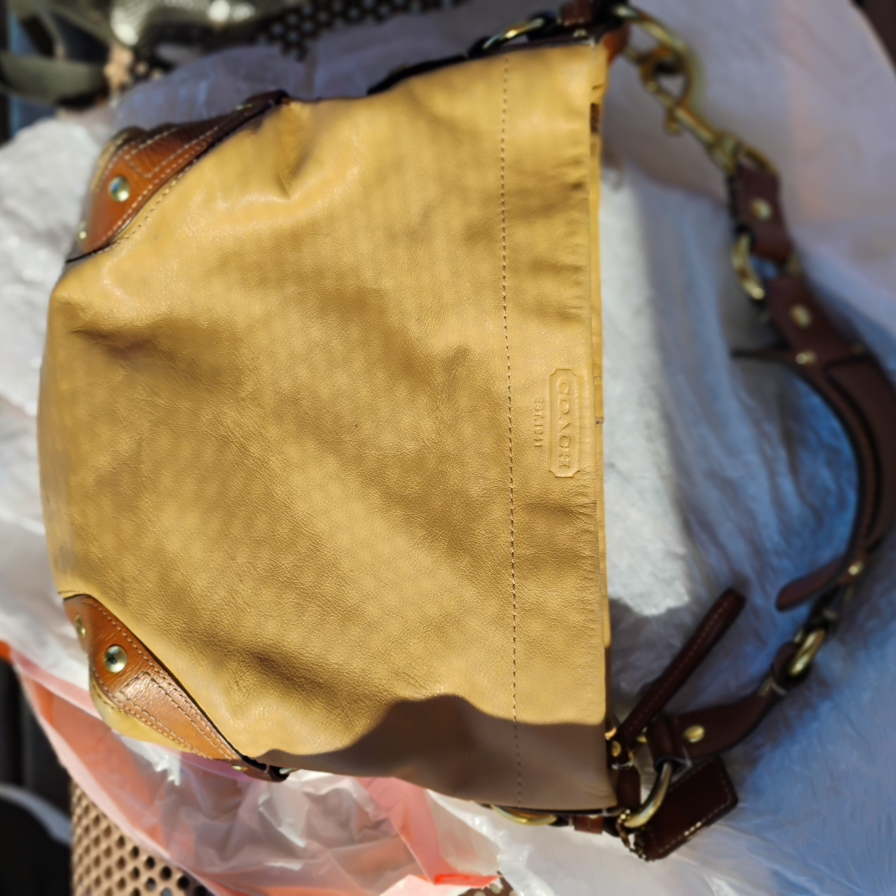 Yellow and Brown Coach Leather Handbag