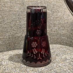  Ruby Red Cut To Clear Tumble Up Bedside  Tumbler Glass  