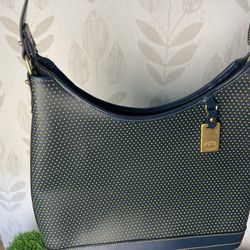 Dooney  And Bourke Blue Perforated Leather Cabriolet Hobo Shoulder Handbag