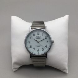 Vtg Timex Acqua Watch Men Indiglo 34mm Silver Tone Stretch Band 1998