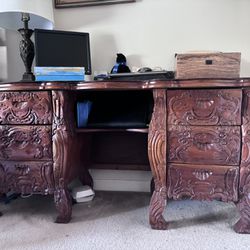 Carved Wooden Desk 