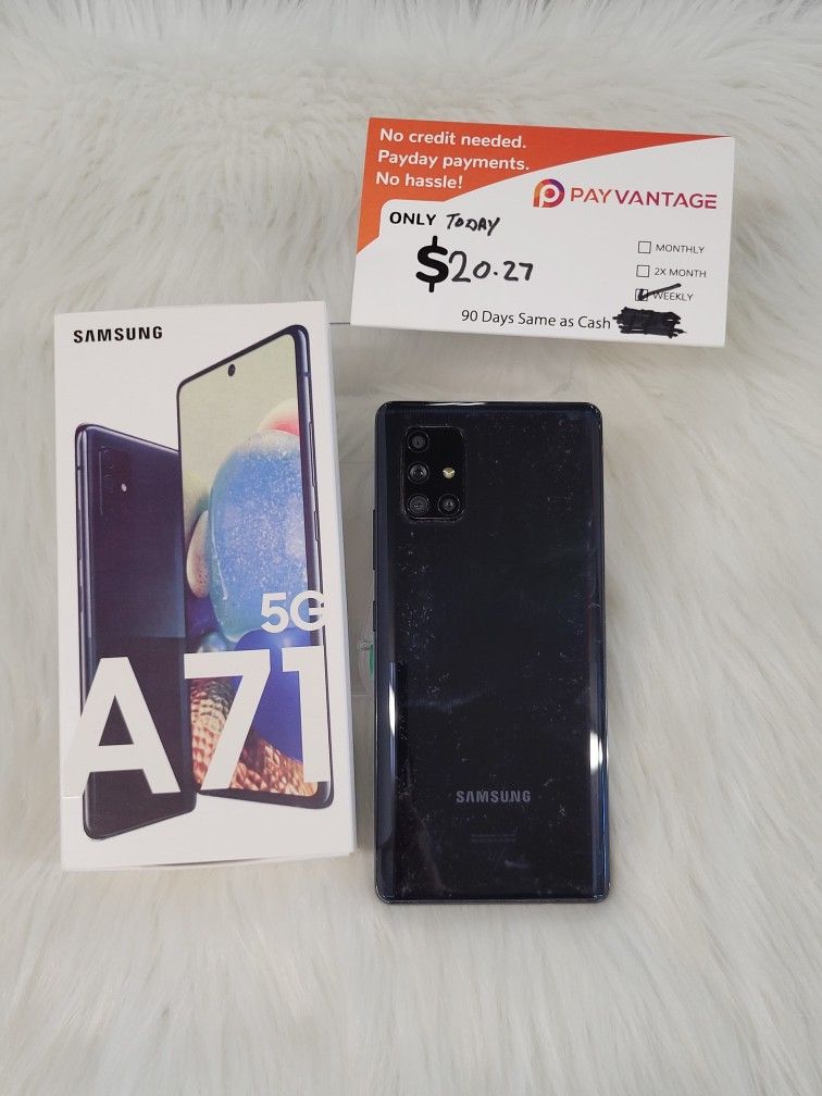 SAMSUNG GALAXY A71 5G 128GB UNLOCKED. FREE SMARTWACH/ HEADPHONES. PAY $1 TODAY REST IN PAYMENTS. NO CREDIT NEEDED FINANCING