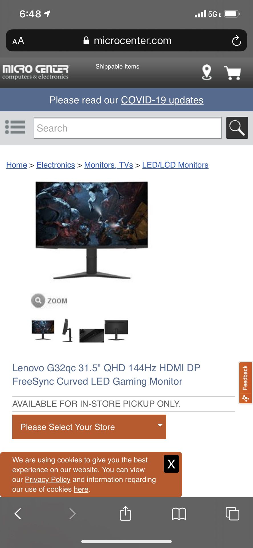 Lenovo 1440p 31.5” 144hz Curved Gaming Monitor. Perfect condition