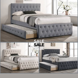 Full Twin Grey Frenchi Trundle Bed With Ortho Mattress Included!!