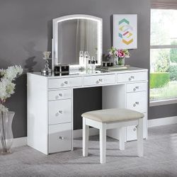 White Finish Vanity Desk Cabinet Counter
