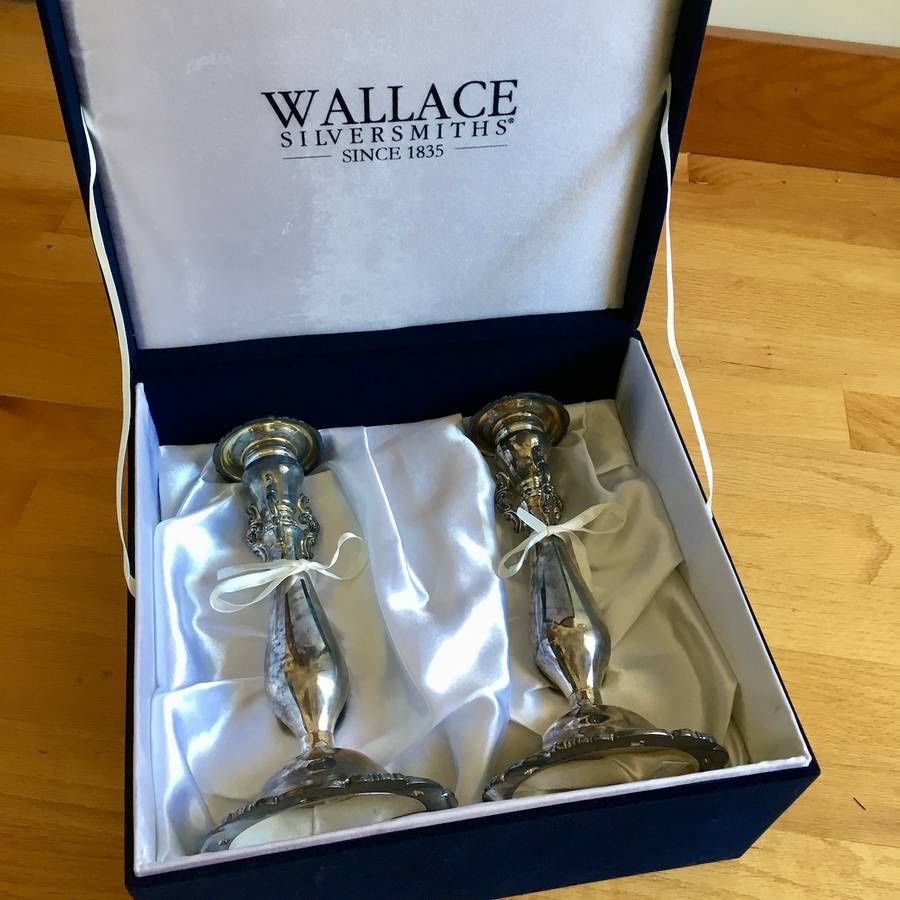Baroque Style Silver Plated Wallace Silversmith Candlesticks with Case