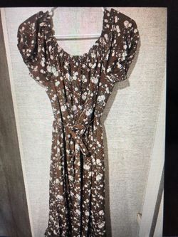 Brown Floral Midi Dress with Ruffle Hem