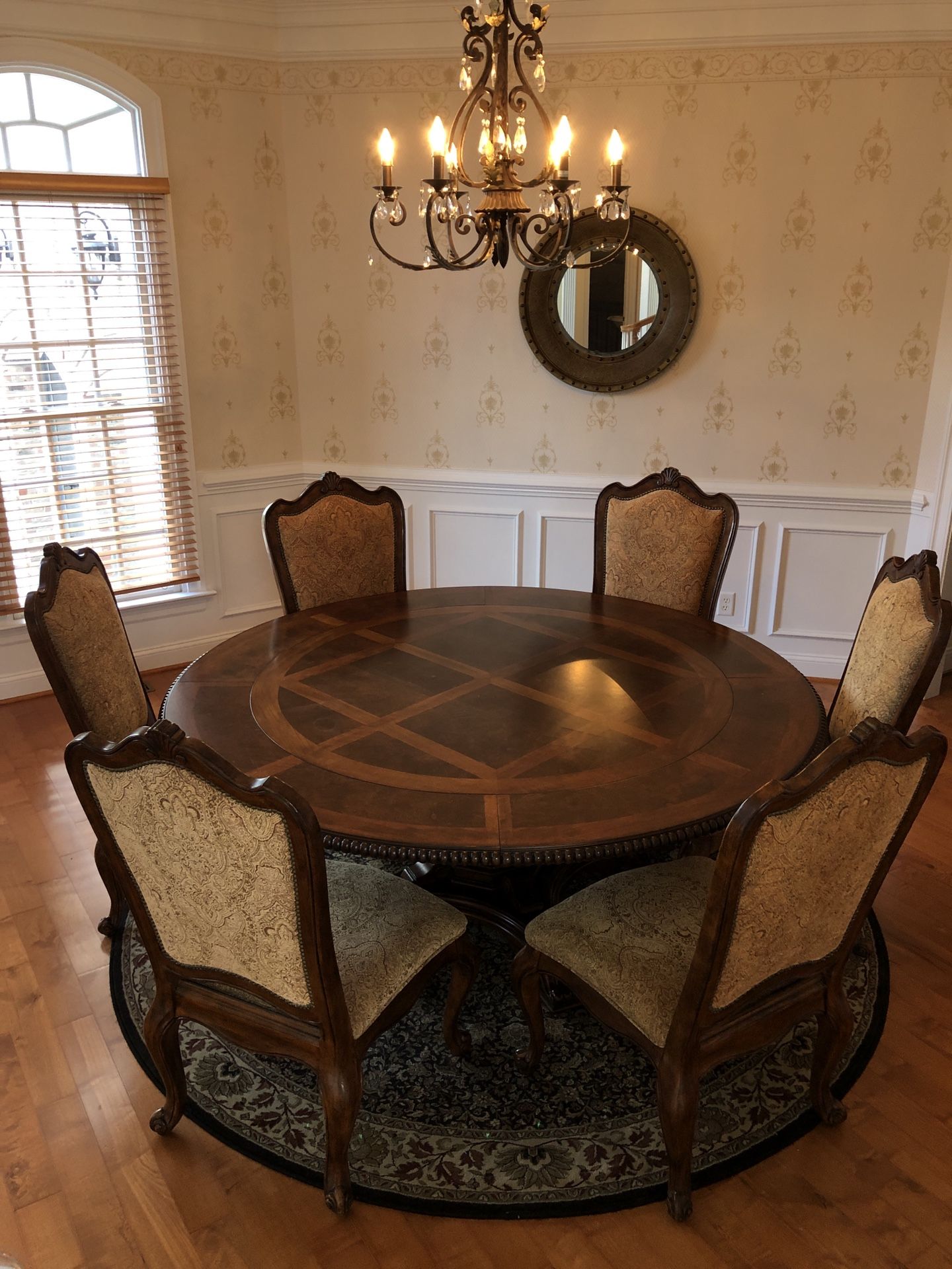 Dining Set Antique Table And Chair Walnut Wood French Upholstery 