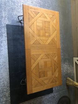 Solid Oak Parquet Wrought Iron Table