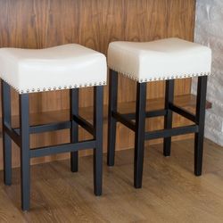 Lisette 30-inch Backless Leather Bar Stool (Set of 2) by Christopher Knight Home - White (lightly Used)