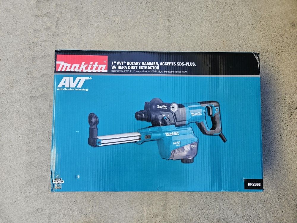 1 in. AVT Rotary Hammer Accepts SDS-PLUS Bits with HEPA Dust Extractor 3-Mode Variable Speed Case (D-Handle)
