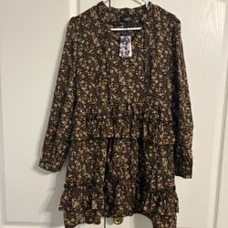 Cider Brown Floral Smock Dress - Xl