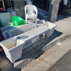 White Bench Planters