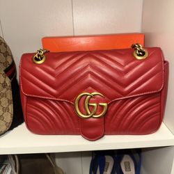 Gucci GG Marmont Double G Quilted Heart Small Leather Shoulder Bag Red