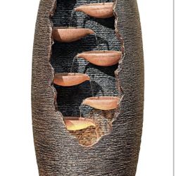 Nathan Seven Cascade 35" High Large Rustic Indoor Outdoor Decor Resin Floor Fountain with Light LED Standing Cut-Away Water Feature for Outside Garden