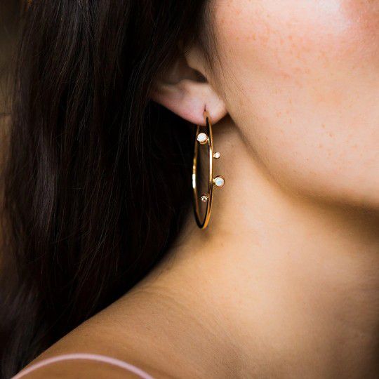 "Tiny Beautiful Opal Gold Plated Big Hoop Earrings for Women, VP1013
 
  