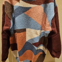 OLSEN Knitted Pullover sweater Knitted Pullover in a blue and multi-color jacquard pattern 
Size S