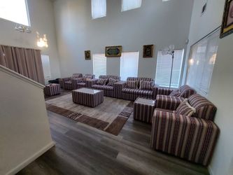 Large Striped Fabric Sectional Sofa Set