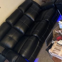 Black Leather Dual Recliner With Black lights 