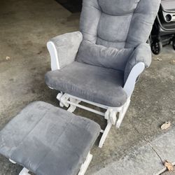 Glider Chair With Ottoman, Grey And White